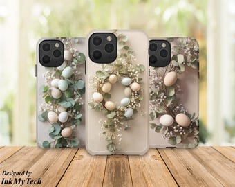 Easter Wreath Phone Case, Floral Easter Egg Phone Case, Neutral Spring Phone Cover, Botanical Egg iPhone Case, Minimalist Gift for Her
