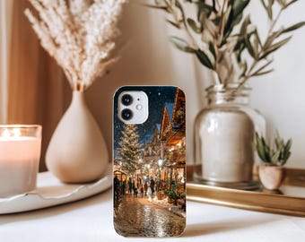 Christmas Village Phone Case, Winter Market Holiday iPhone Case, Cozy Festive Cover for Samsung & Pixel