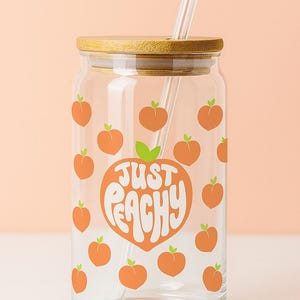 Just Peachy glass can cup, reusable glass with lid