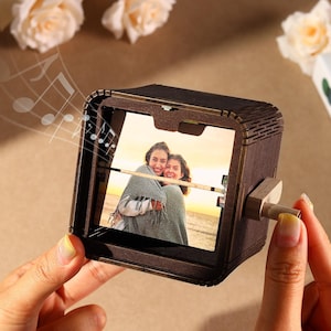 Personalized Photo Music Box with Light, Custom Photo Flipbook Animation Box, Wooden Photo Book, Creative Anniversary Gifts, Wedding Gift