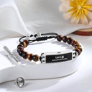 Spersonalizowana bransoletka z prochami, spersonalizowana bransoletka z prochami kremacyjnymi, grawerowany wzór z imieniem i datą, urna pamiątkowa, prezent dla zmarłego zwierzaka, biżuteria z prochami zwierzaka