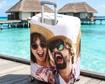 Custom Photo Luggage Cover, 4 Sizes for 18-32 inch Luggage, Personalized Suitcase Protector, Elastic Stretch Cover, Travel Souvenirs Gift