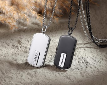 Collana con ciondolo portafoto personalizzato da uomo, ciondolo a forma di targhetta per cani con incisione personalizzata, collana con foto per la festa del papà, regalo per marito o fidanzato