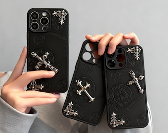Funda para iPhone con cruz gótica: Funda de cuero Y2K hecha a mano