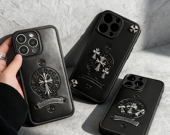 Funda para iPhone con cruz gótica: diseño metálico 3D, protección duradera