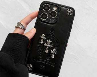 Funda para iPhone con diseño de cruz gótica: diseño metálico 3D, resistente a los golpes