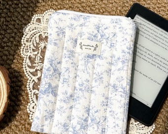 Kindle Sleeve, Toile De Jouy Kindle Pouch, Kindle Accessories, Book Lover Gift