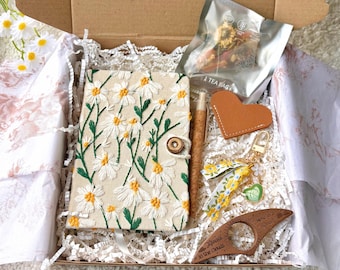 Embroidered Daisy Notebook Gift Set | Cottagecore Journal, Keychain, Bookmark | Graduation Gift Box | College Graduation Gift for Daughter