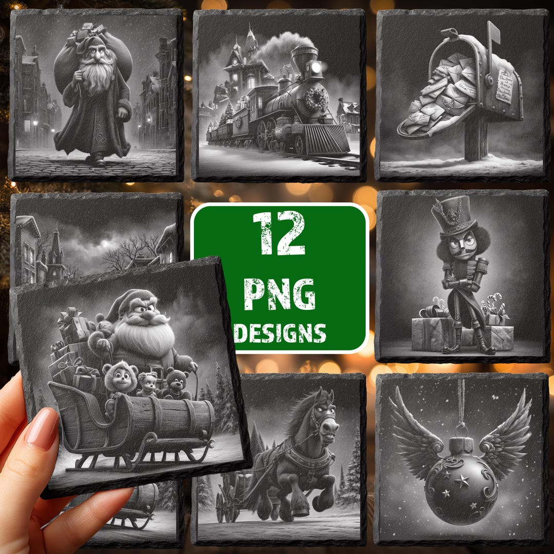 Vintage Christmas PNG Bundle for Laser Engraving | Holiday Slate ...