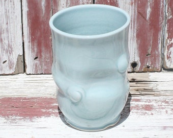 SALE, One Handmade Light Blue Porcelain Glass #47, Ceramic Cups, Stemless Wine Glasses, Tumblers