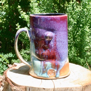 Handmade Stoneware Mug: Wheel Thrown Ceramic Coffee Cup, Red Violet Gold Glaze