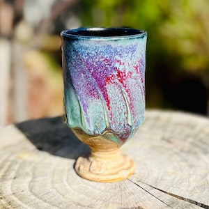 Wine Glass, 10 ounces, Green to Red Violet Wine Glass #01, Handmade, Wheel Thrown, Stoneware, Goblets, Tulip Style, Ceramic, Chalices