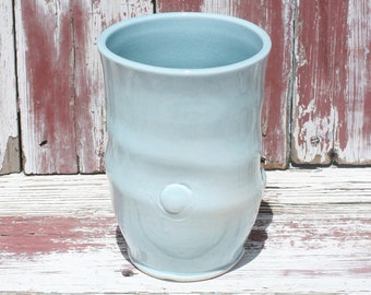 One Large Handmade Light Blue Porcelain Glass #48, Ceramic Pint Glasses, Stemless Wine Glasses, Tumblers