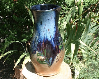 Carafe, 45 oz, Elegant Multicolored Wine Carafe #07, Ceramic Water Carafe, Wheel Thrown Flower Vase