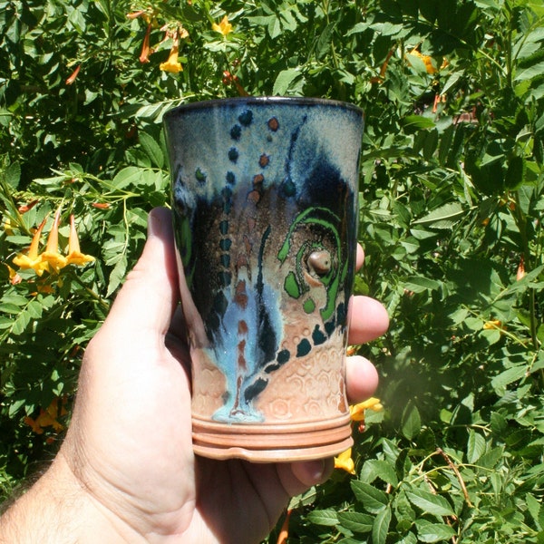 One Unique Blue to Gold Ceramic Glass #10, Wheel Thrown Cocktail Cups, Finely Crafted Handmade Tumblers