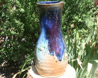 Carafe, 45 oz, Elegant Multicolored Wine Carafe #08, Ceramic Wine Decanter, Wheel Thrown Flower Vase