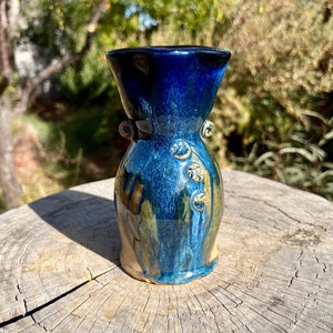 Petite Stoneware Vase, Hand Crafted Blue Vase PCV#25, Sculpted White Stoneware Pottery Vase, Wheel Thrown Flower Vase