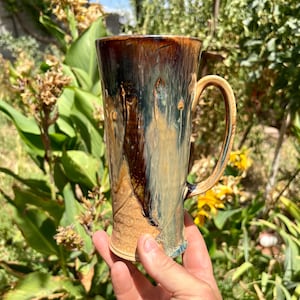 Large Stoneware Mug, 22 oz., Handmade Amber Gold Ceramic Coffee Mug, Beer Mug,