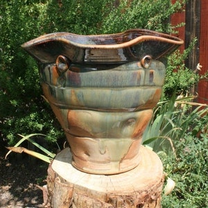 Wine Cooler, Amber to Gold Stoneware Wine Bucket, Ceramic Wine Chiller, Utensil Holder, Ice Bucket