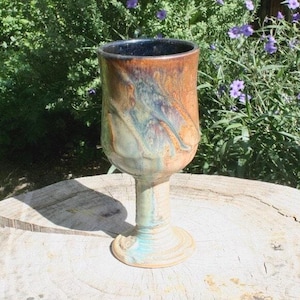 Wine Glass, 10 oz., Long Stemmed Amber to Gold Wine Glass #15, Wheel Thrown Wine Glasses, Ceramic Wine Chalice, Handmade Wine Goblets