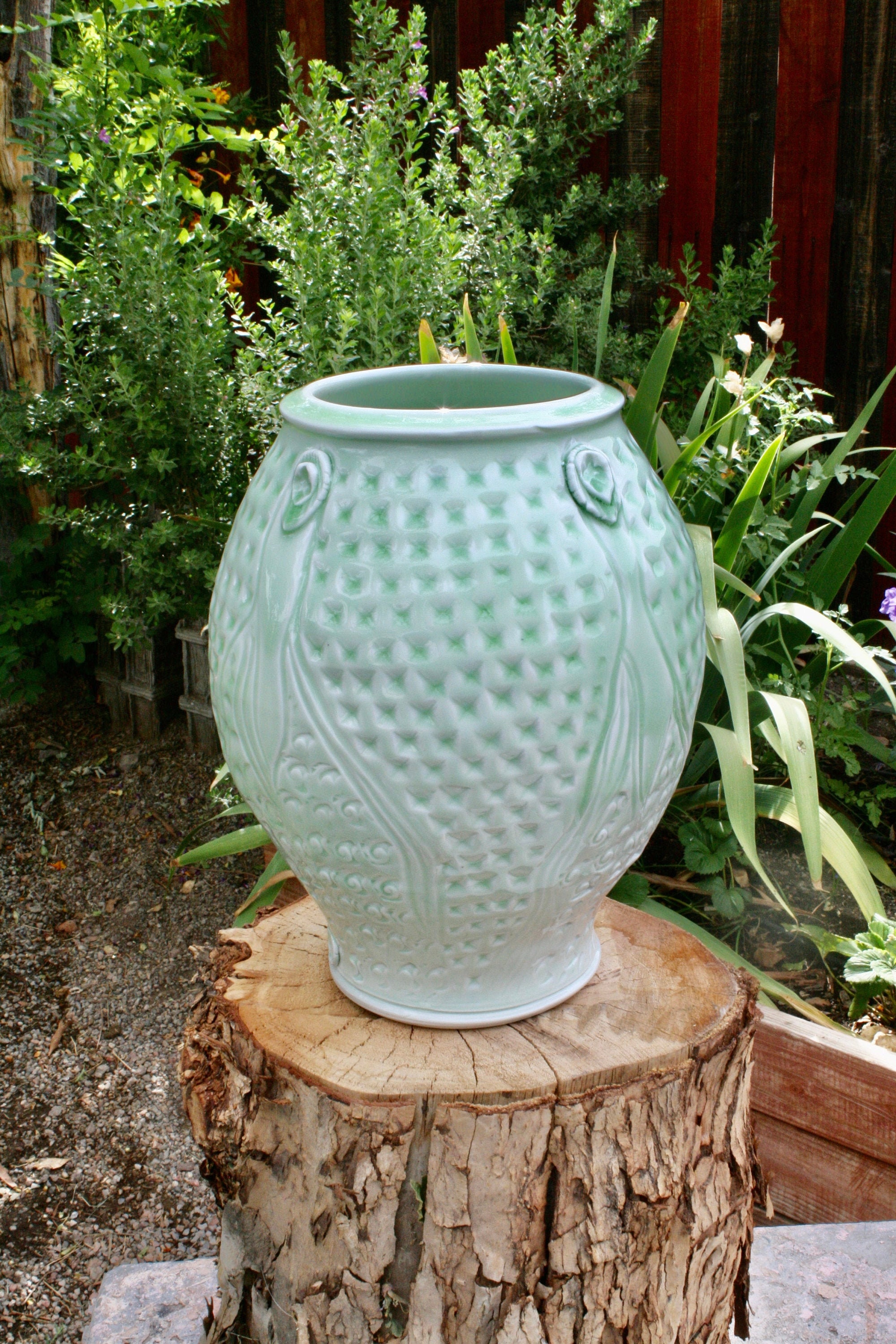 Celadon Green Porcelain Vase Hand-stamped Ceramic Home Decor