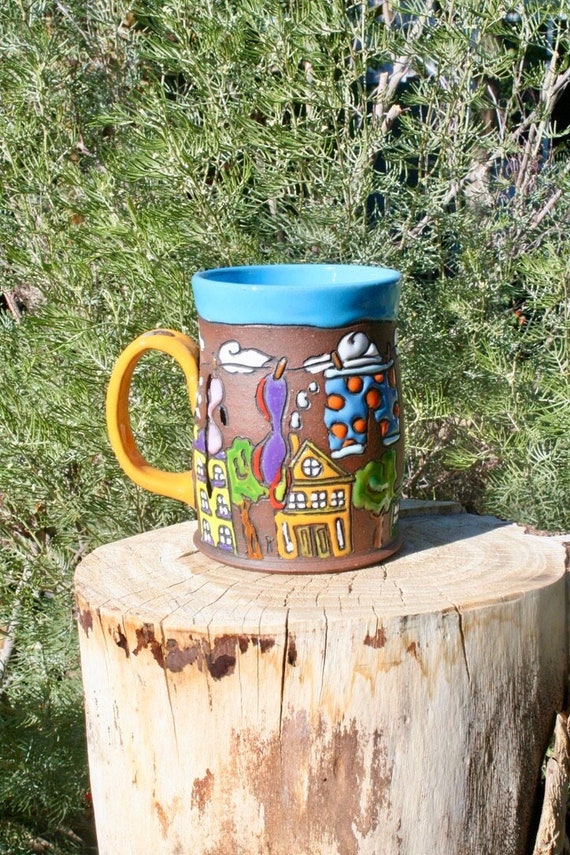 Illustrated Ceramic Coffee Mug: 16 Oz Wheel Thrown Stoneware - Etsy
