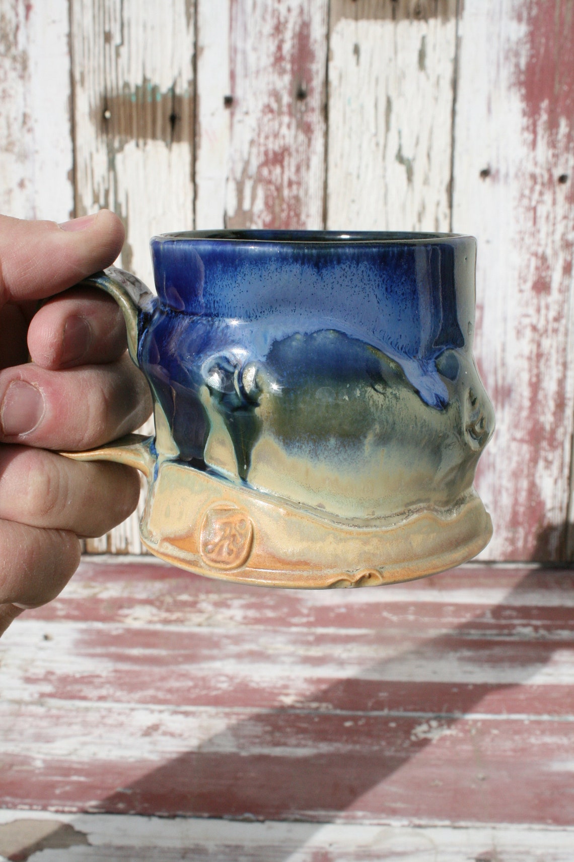 Mugs Handmade Blue to Gold Mug 1 Wide Base Ceramic Mugs Etsy