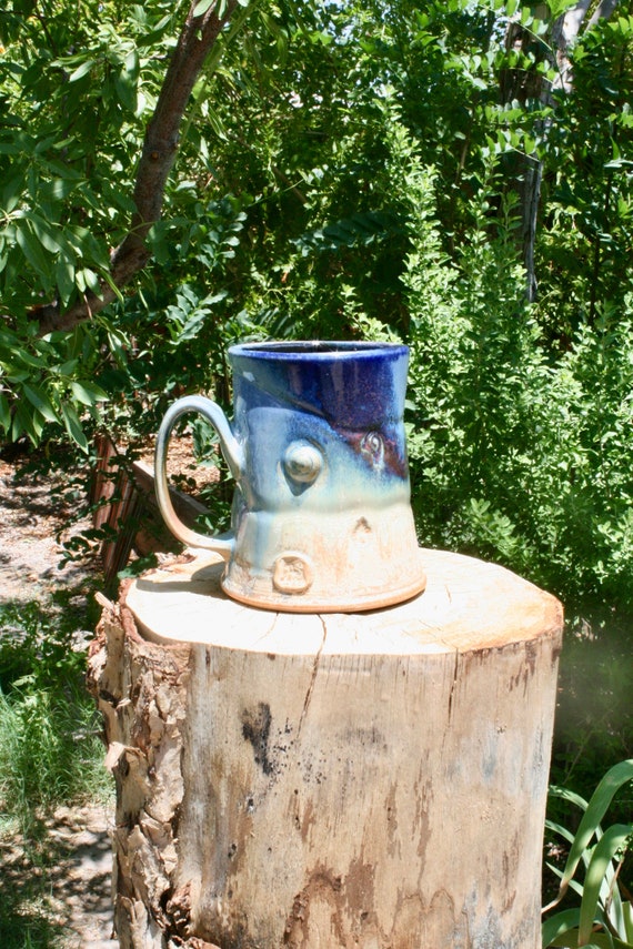 Handmade Stoneware Mug: Wide Base Blue to Gold Ceramic Coffee Mug (14 Oz) -  Etsy