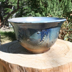 Large Bowl, Blue to Gold Stoneware Bowl LB 09, Wheel Thrown Serving ...