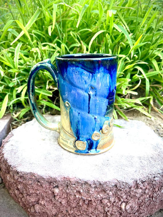 Extra Large Stoneware Mug: Handmade Blue and Gold Ceramic Coffee Mug (20 Oz.)  - Etsy New Zealand