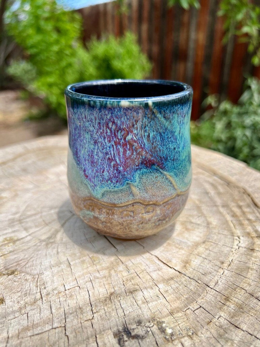 Stemless Wine Glass, 8 Oz., Green to Gold Glass SWG 19B, Porcelain