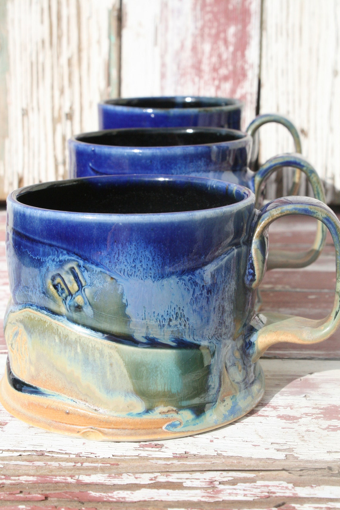 Mugs Handmade Blue to Gold Mug 1 Wide Base Ceramic Mugs Etsy