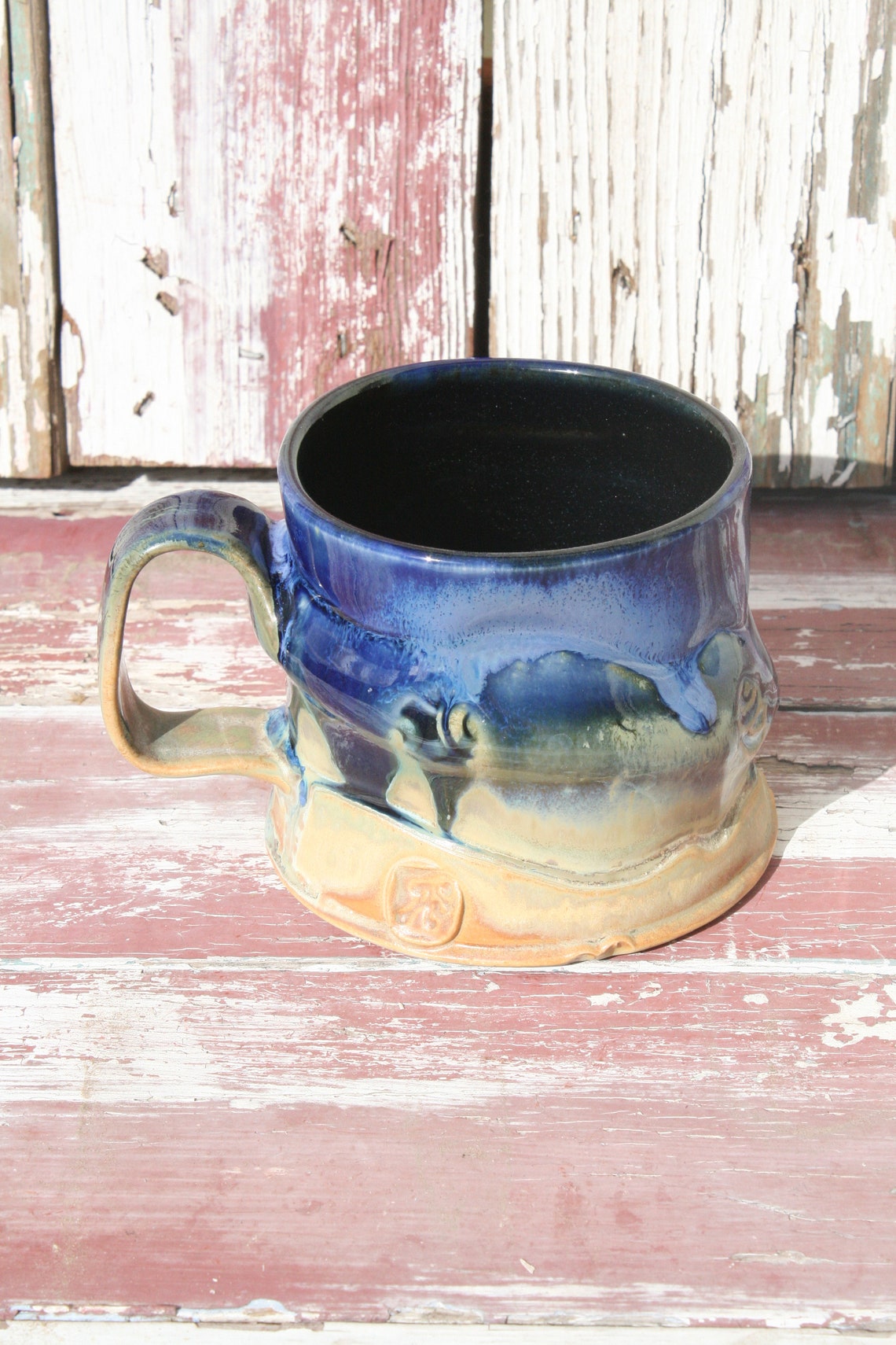 Mugs Handmade Blue to Gold Mug 1 Wide Base Ceramic Mugs Etsy