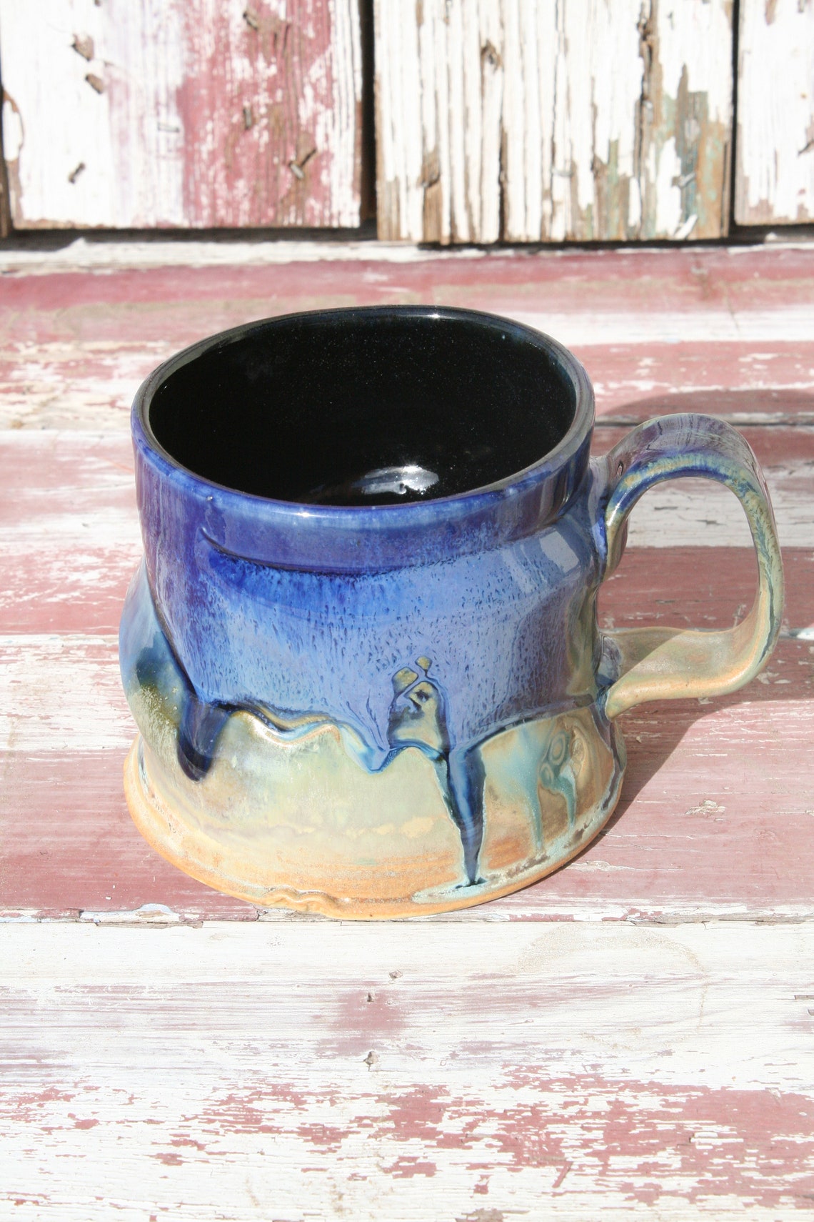 Mugs Handmade Blue to Gold Mug 1 Wide Base Ceramic Mugs Etsy