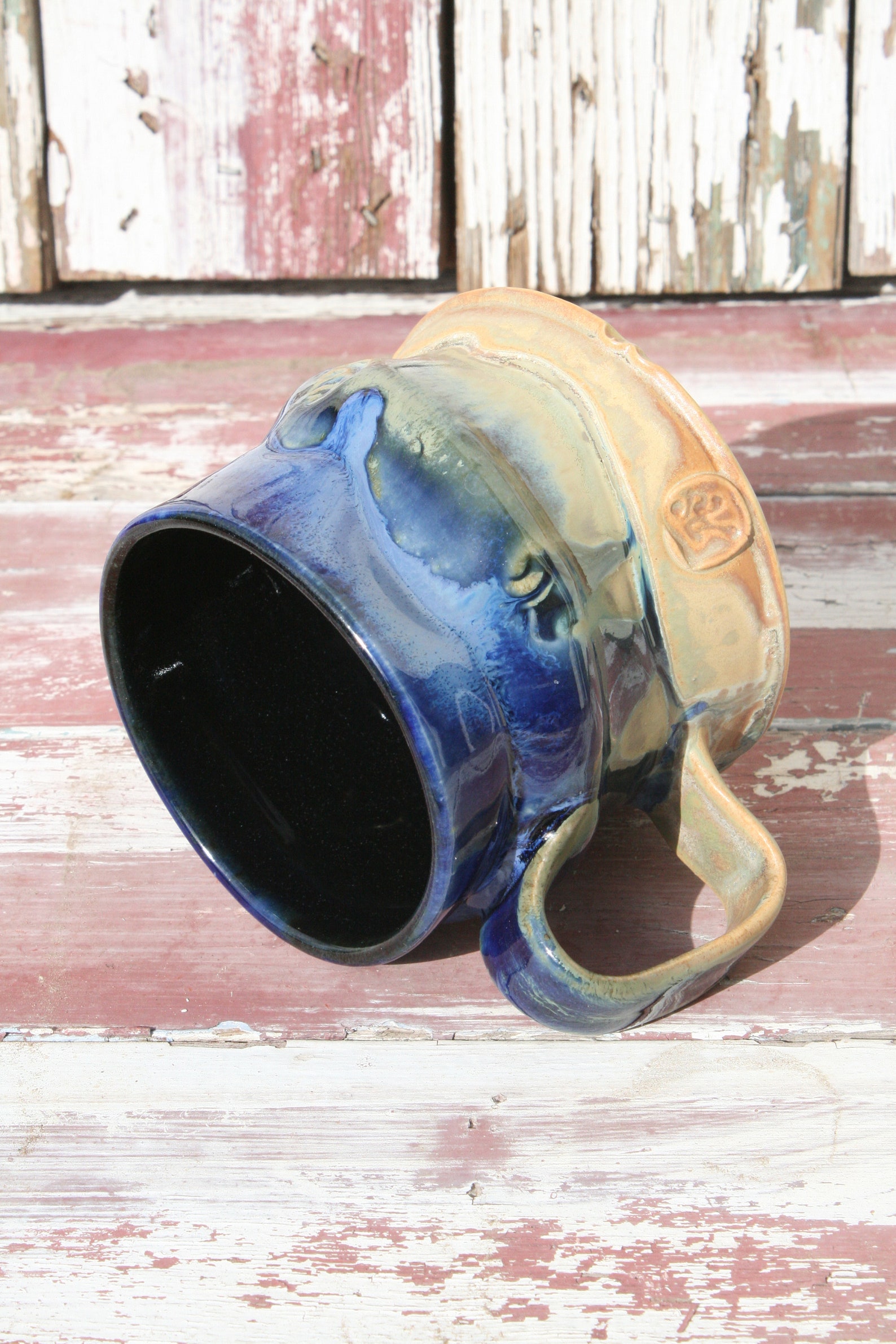 Mugs Handmade Blue to Gold Mug 1 Wide Base Ceramic Mugs Etsy
