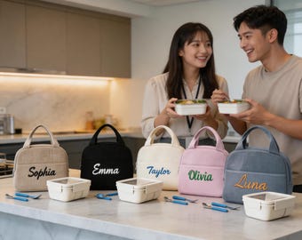 Custom Name Embroidered Lunch Bag for Kids & Adults |Insulated Lunch Tote for School Office Picnic |Back to School Essential Graduation Gift