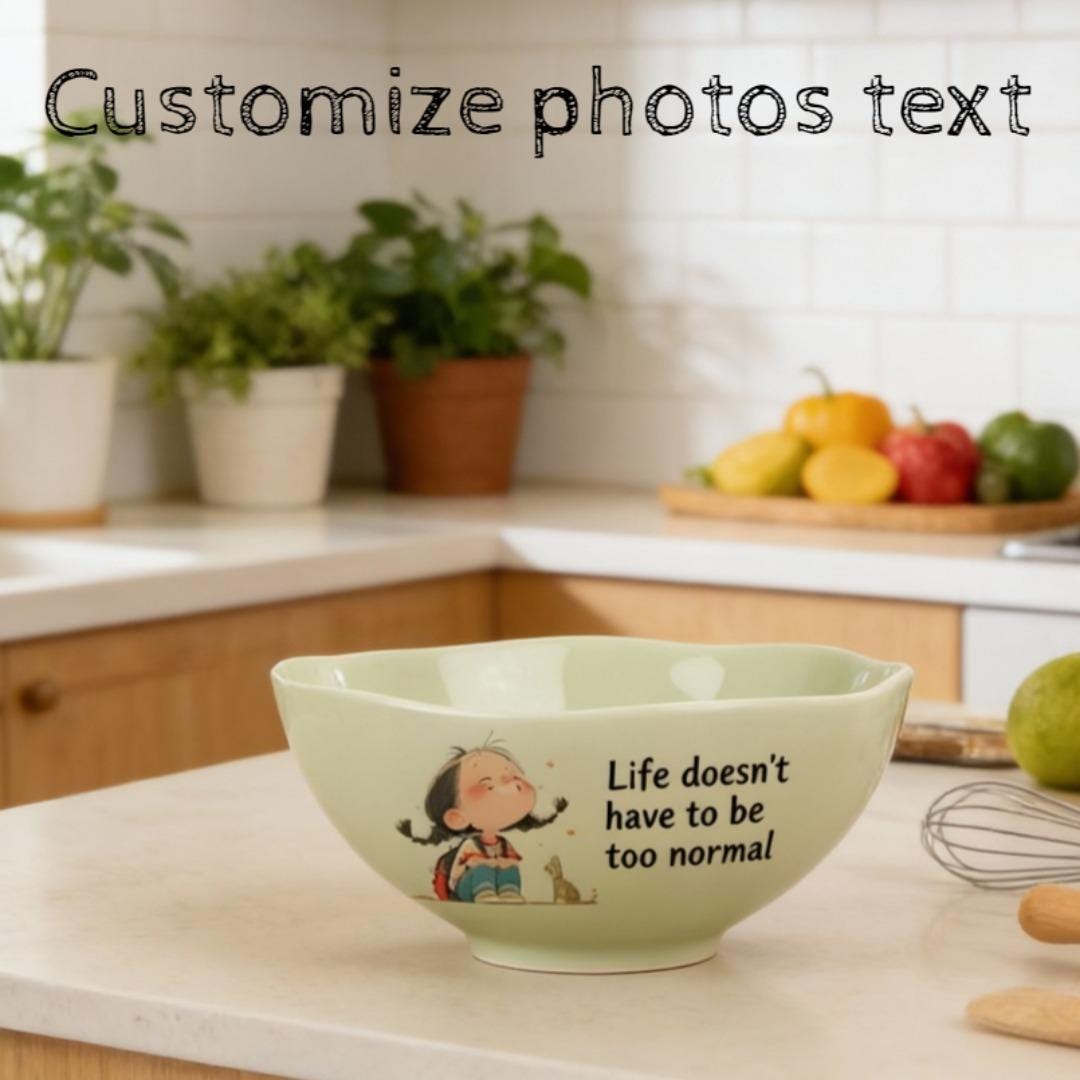 Custom Engraved Nordic Ceramic Bowl - Whimsical Art, Personalized Name