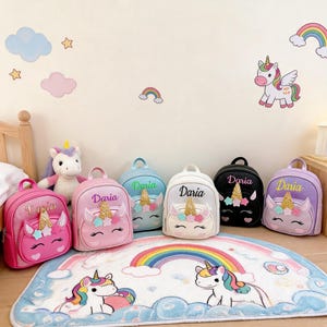 Rugzak met eenhoornmotief voor kinderen met eigen naam, gepersonaliseerd verjaardags- of kerstcadeau, schooltas voor peuters en kleuters, schattige glitterrugzak met eenhoornmotief voor peuters
