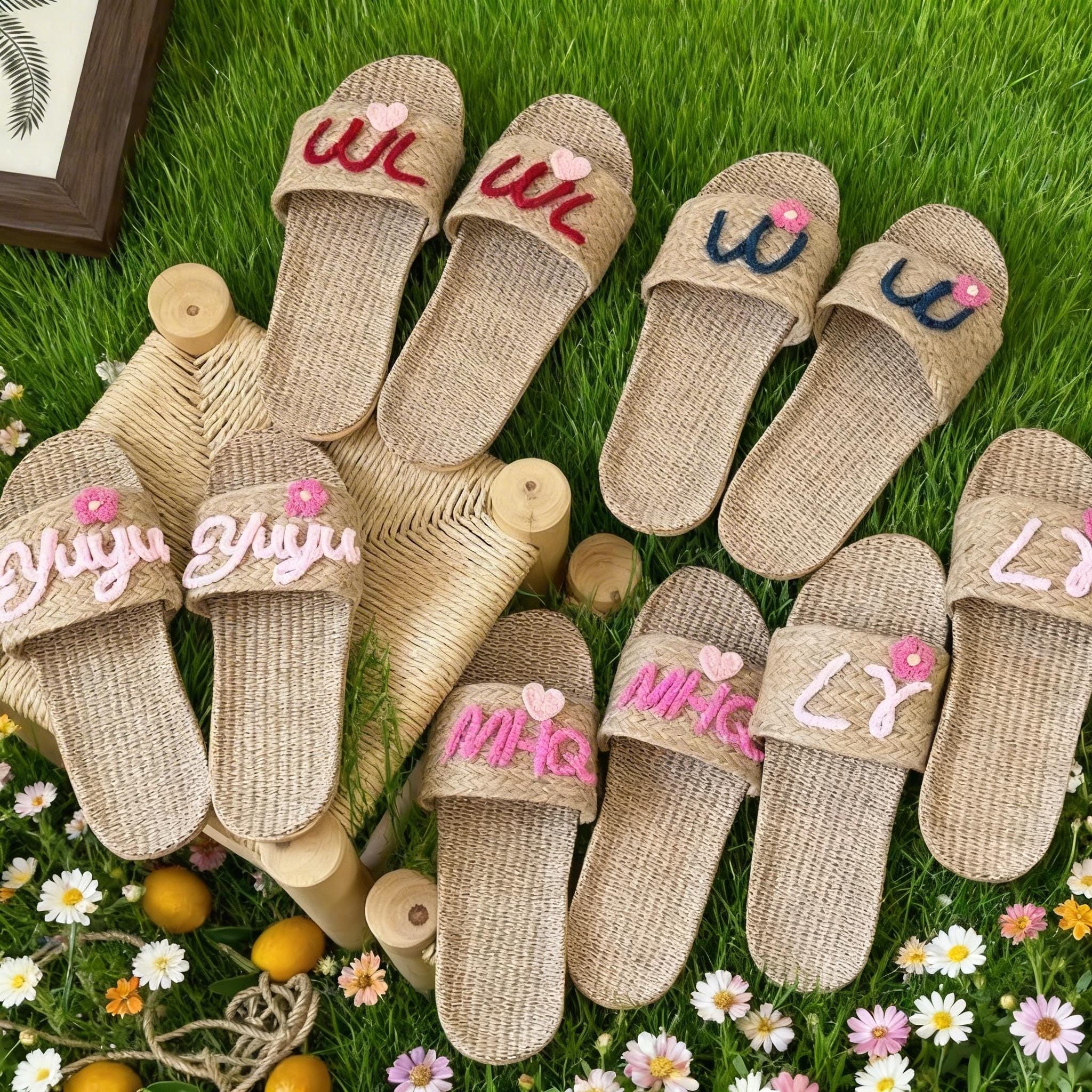 Custom Monogram Linen Sandals Breathable & Comfy Flip Flops Beach…