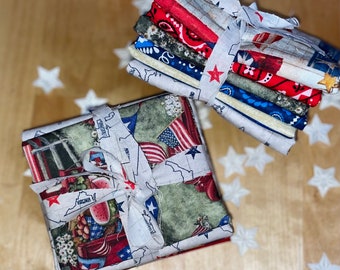 Americana Flag Patriotic Print Fabrics - fat quarter bundle