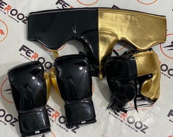 Custom Cowhide Boxing Sparring Set: Gloves, Head Guard, Groin Cup