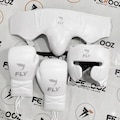 Genuine Cowhide Leather Fly Customized White Boxing Sparring Set Gloves Headgear groin Guard