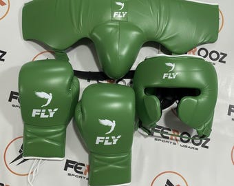New design Fly Green Boxing Sparring Set with Gloves Headgear & Groin Guard