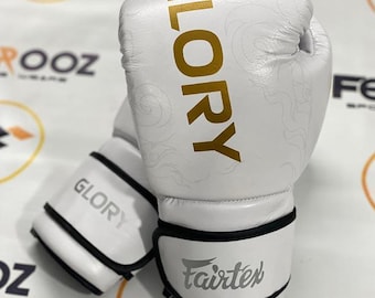 Guantes de boxeo Fairtex Glory White personalizados, equipo de entrenamiento de sparring, guantes con cordones ganadores