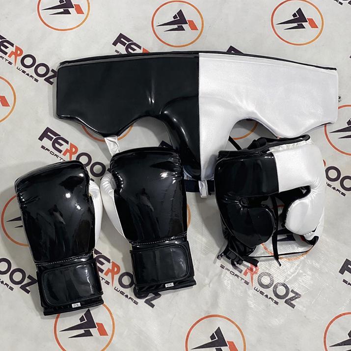 OEM Customized White Black Fly Boxing Set Gloves - Headgear - Groin Guard - Sparring Kit