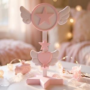 Support pour casque et manette imprimé en 3D Magical Wings | Organiseur pour jeux, casque et téléphone | Accessoires esthétiques rose pastel