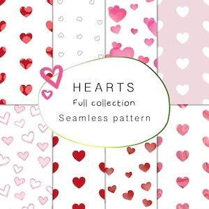Hearts Seamless Pattern bundle Pink hearts Digital Paper Love Backgrounds for Crafts valentine Planner and Stickers PNG Transparent PNG JPEG