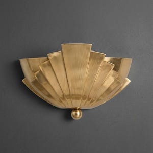 Art Deco-mässingslampa, solskensformad vägglampa, modern belysningsarmatur i mitten av århundradet