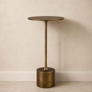 Antiker runder Vintage Messing Trink Tisch, kleiner Sockel Akzent Ende Couchtisch