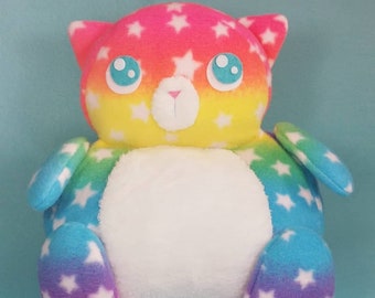 Fluffy Bottom Kitten-kawaii rainbow star print chubby fleece kitten plush
